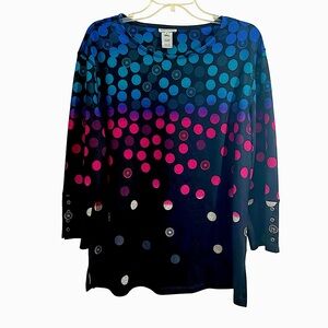 Multiples Medium Black Top With Circular Dotted Multicolor Print